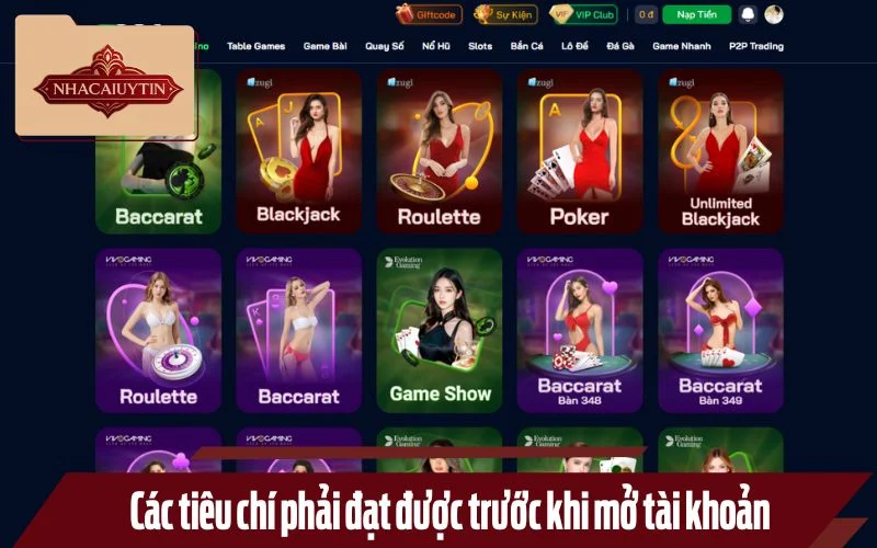 Các tiêu chí phải đạt được trước khi mở tài khoản