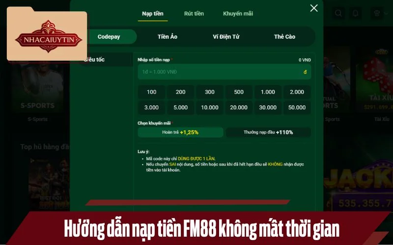 Hướng dẫn nạp tiền FM88 nhanh chóng, không mất thời gian