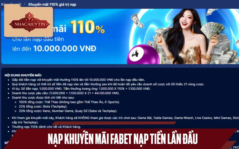 Khuyến mãi Fabet tặng 110% giá trị nạp đầu